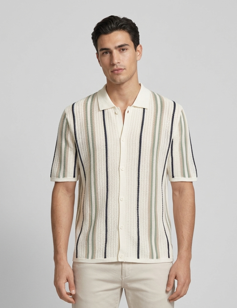 Polo Leon a Righe Panna e Nero