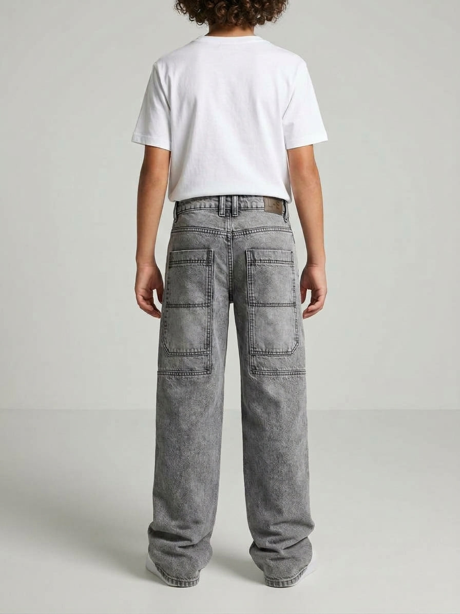 Jeans Dallas Wide Leg Fit Lavaggio Acid Wash Grigio