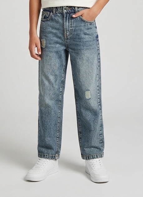 Jeans Straight Fit Denim Chiaro Lavato