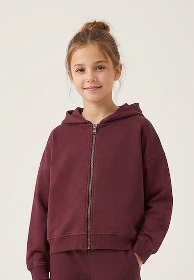 Felpa Felpata Sofia Bordeaux con Zip e Cappuccio