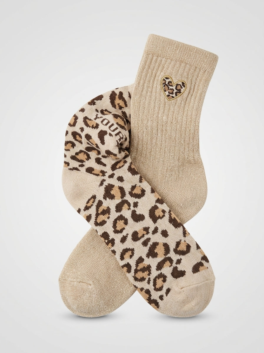 Calzini Olivia Confezione da 2 con Dettaglio Glitter e Animalier Sabbia