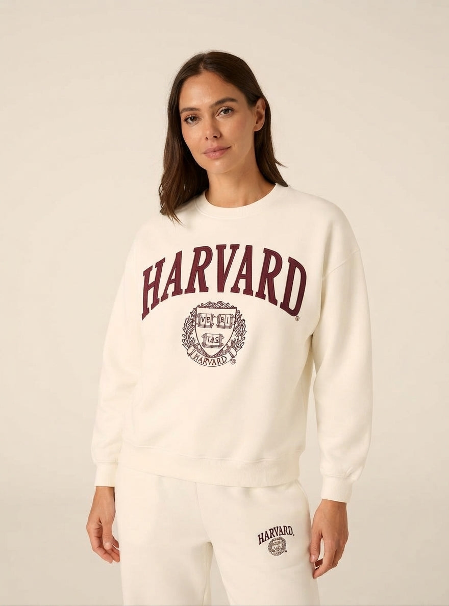 Felpa Campus Girocollo Harvard Felpata Panna