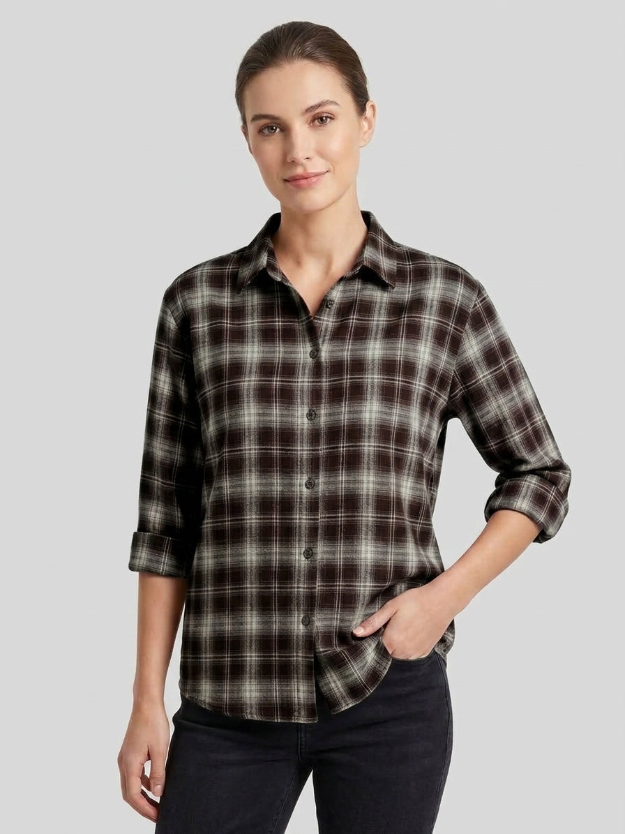 Camicia Tartan Donna Arizona Marrone Scuro Elasticizzata
