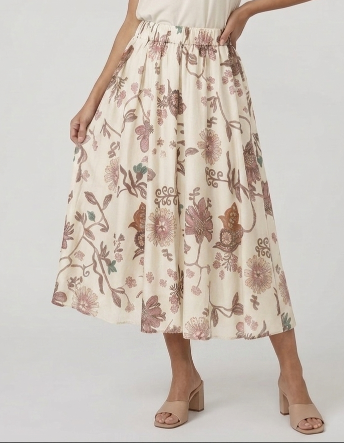 Gonna Midi Flora Avorio