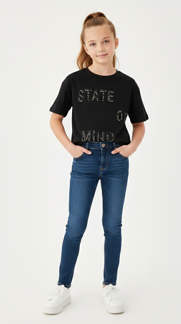 T-Shirt State of Mind con Borchiette Nero