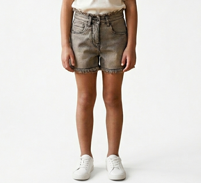 Short in Denim con Orlo a Frange