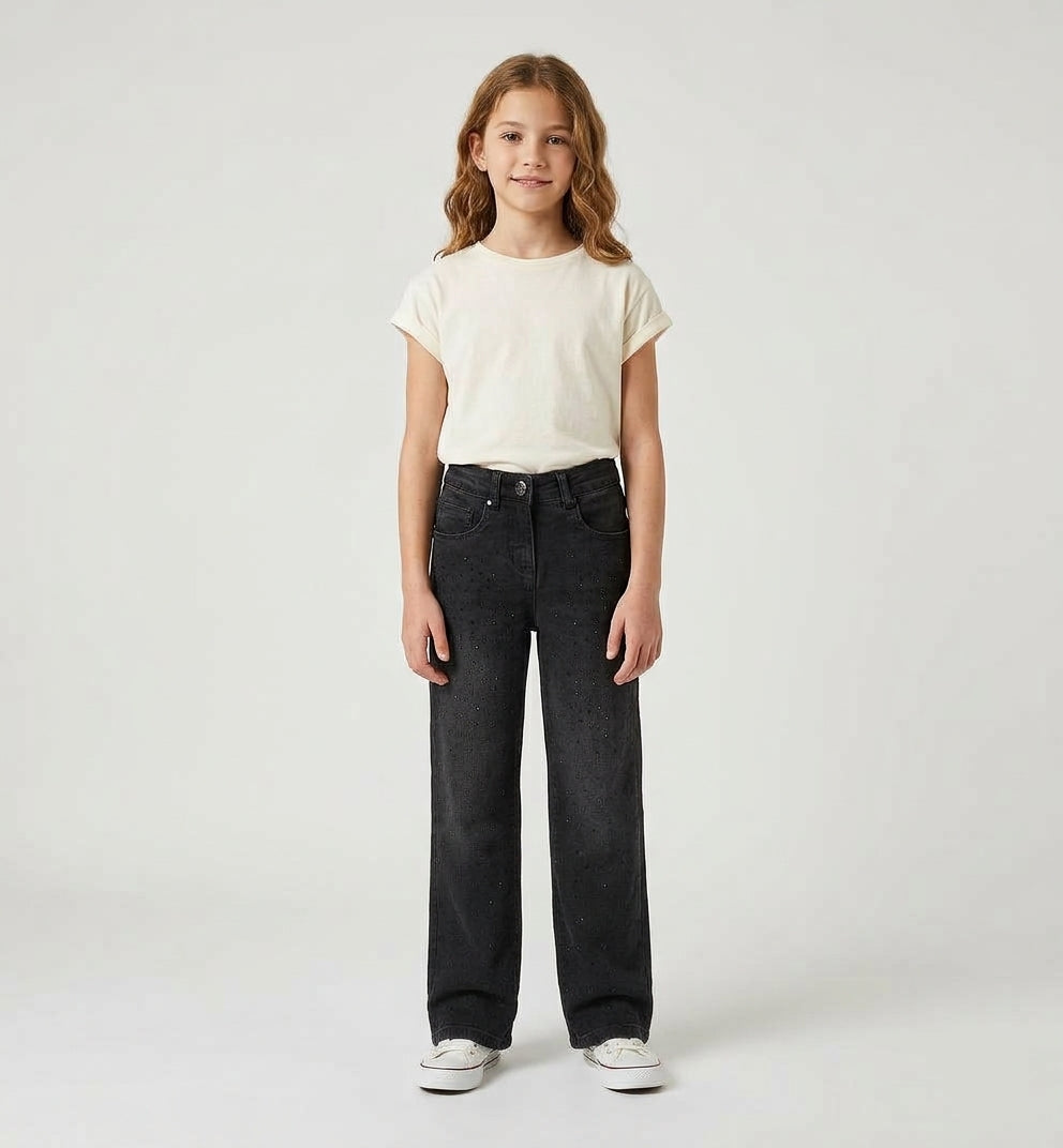 Jeans iDO Nero Lavato con Strass Applicati