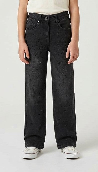 Jeans iDO Nero Lavato con Strass Applicati