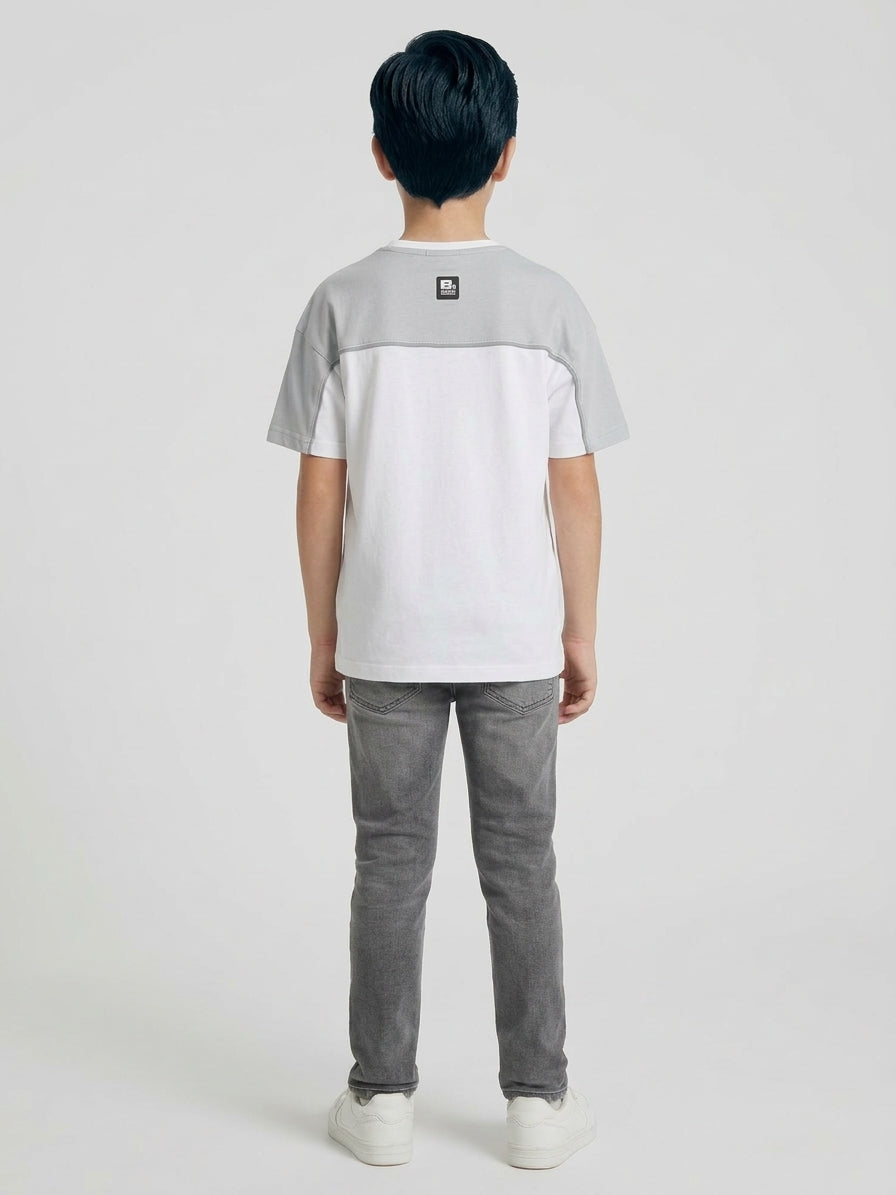 T-Shirt Seattle Color Block Bianco e Grigio