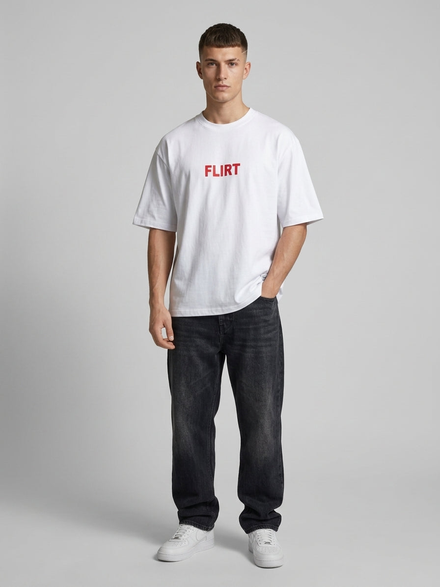 T-Shirt Uomo Bianca Oversize Stampa Flirt