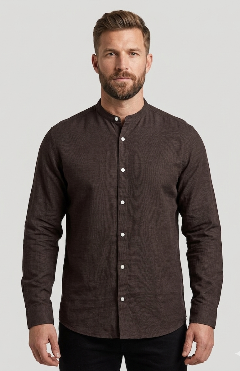 Camicia Caiden in Misto Lino Cioccolato