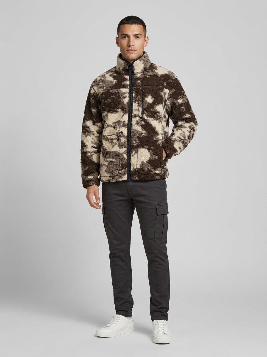 Giacca in Pile Only & Sons Dud Sherpa Teddy Mimetica Beige e Marrone