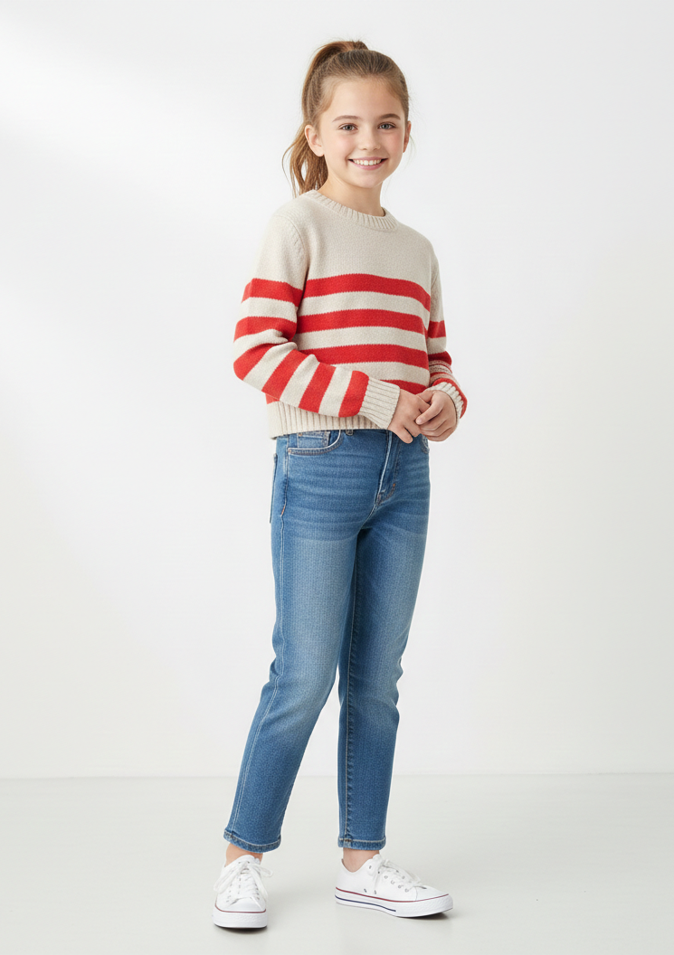 Maglione Cropped a Righe Ecru e Rosso