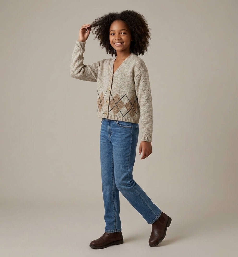 Cardigan Ginevra Beige a Rombi Argyle