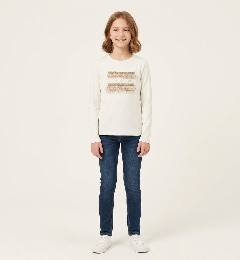 T-Shirt Manica Lunga Panna Frange Simply Me