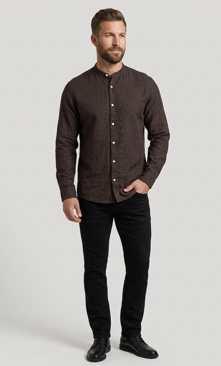 Camicia Caiden in Misto Lino Cioccolato