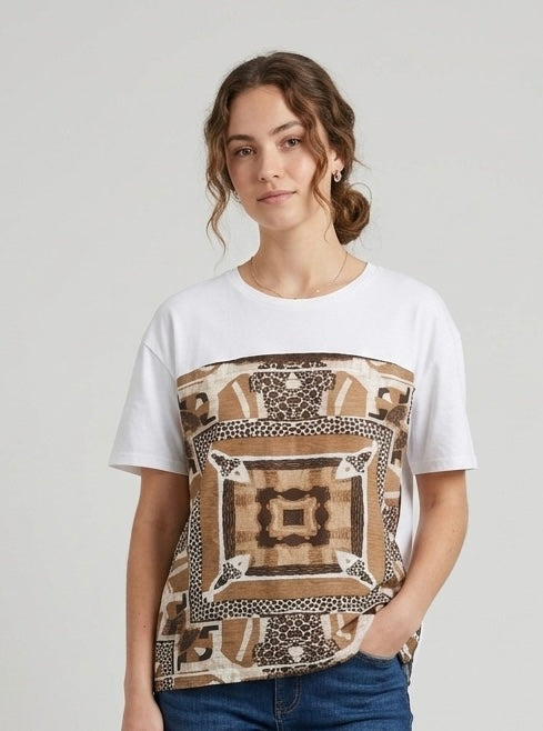 T-shirt Etno Chic con Inserto Stampato