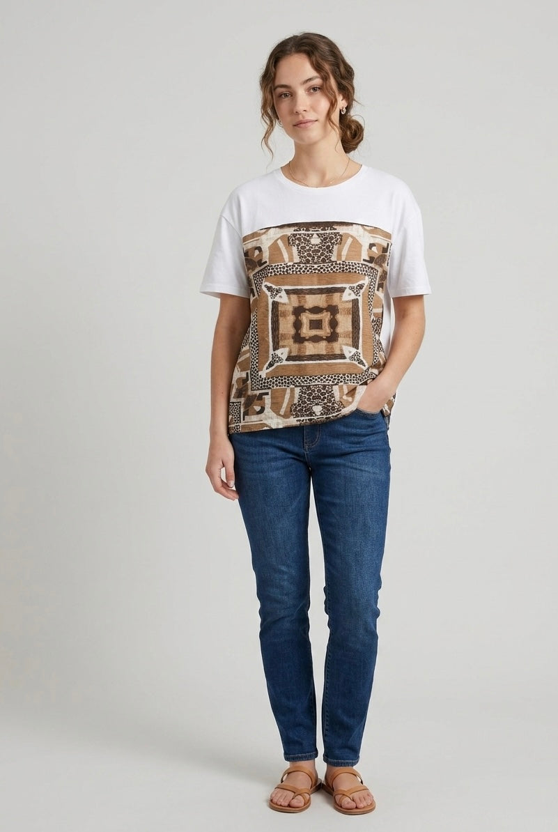T-shirt Etno Chic con Inserto Stampato