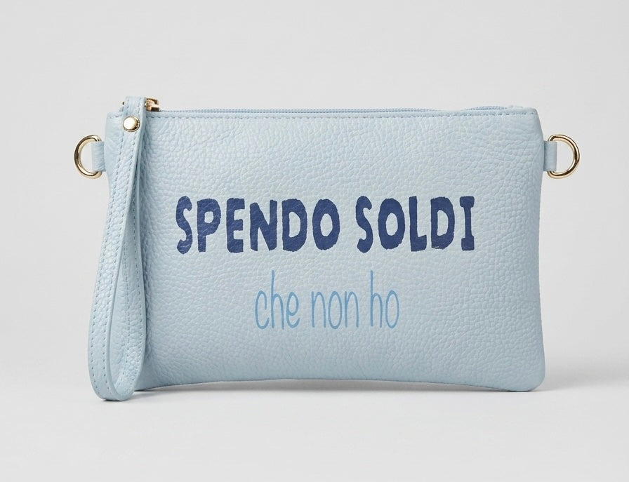 Pochette Pelle Azzurro DILLOKOSì Spendo Soldi Che Non Ho