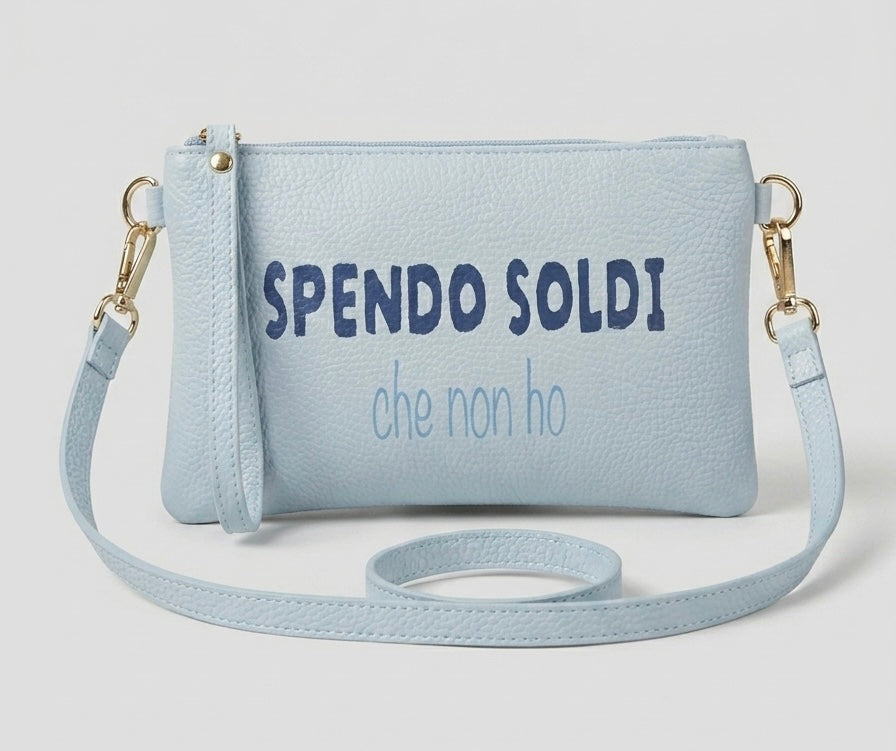 Pochette Pelle Azzurro DILLOKOSì Spendo Soldi Che Non Ho