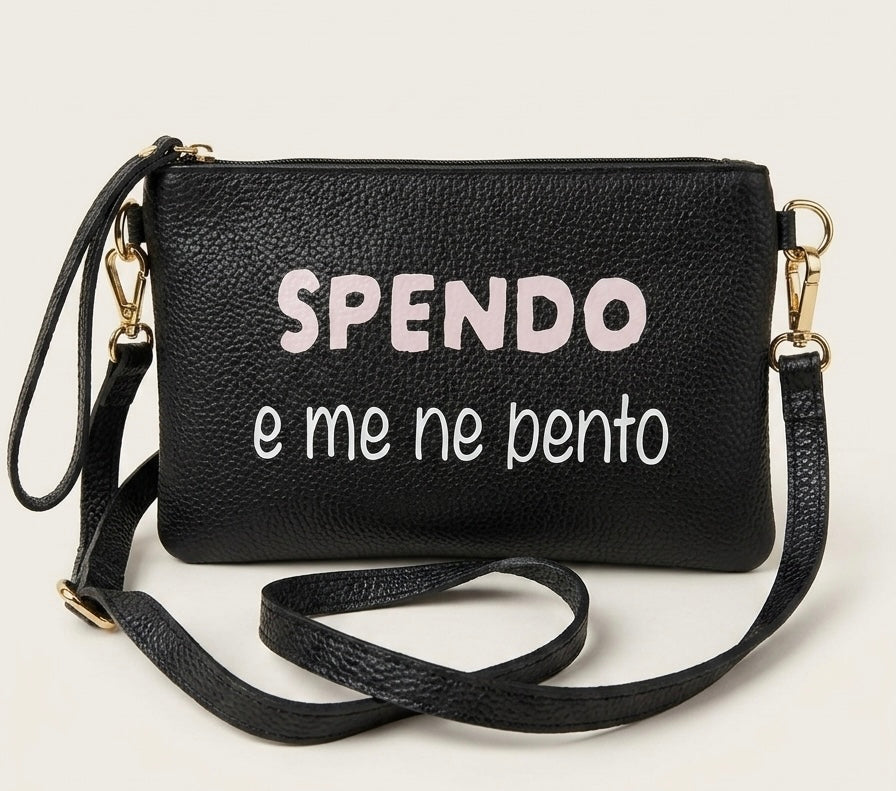 Pochette Pelle Nera DILLOKOSì Spendo e Me Ne Pento