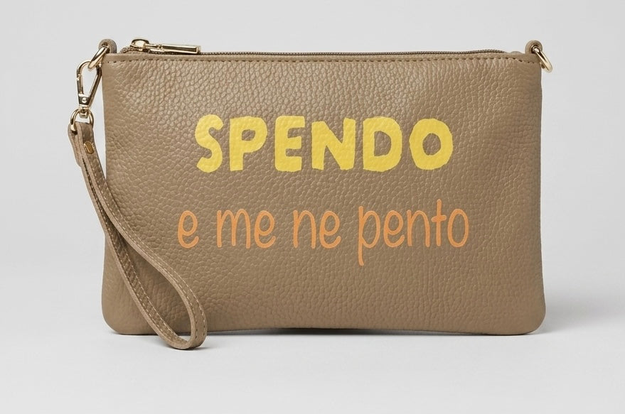 Pochette Pelle DILLOKOSì Marrone Taupe Spendo e Me Ne Pento