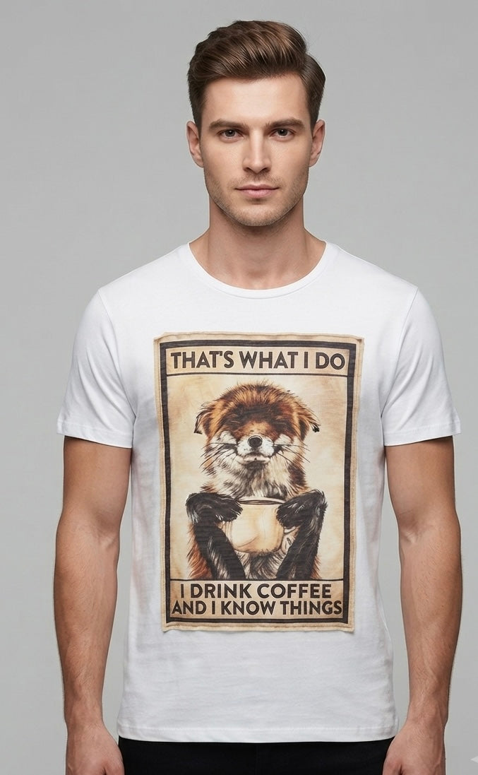 T-Shirt Patch Drink Coffee Fox