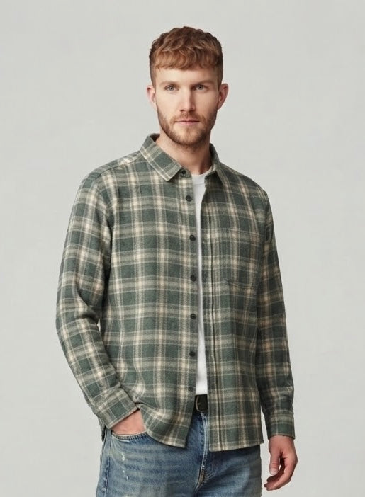 Camicia Elio In Flanella a Quadri Verde e Sabbia