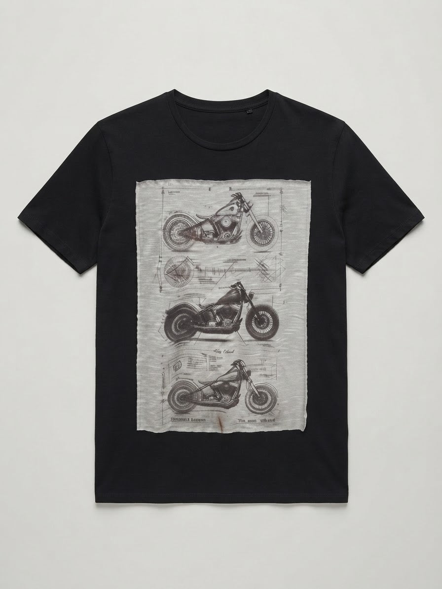 T-Shirt Patch Moto Stampa Vintage Nera