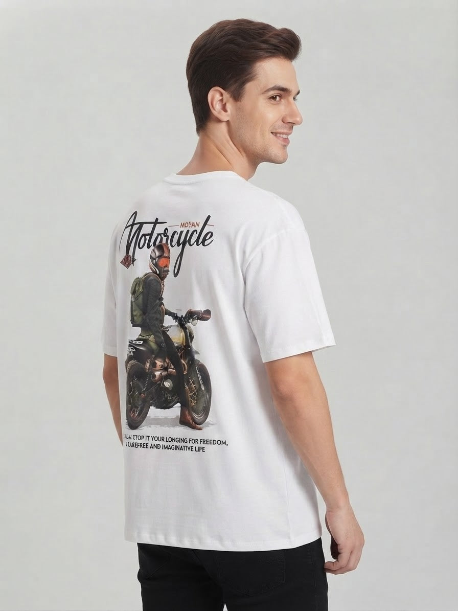 T-Shirt Uomo Motorcycle Stampa Biker Bianca