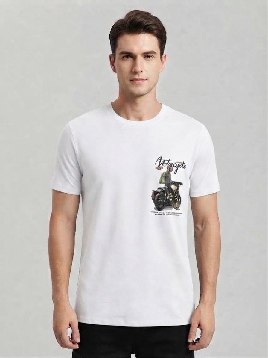 T-Shirt Uomo Motorcycle Stampa Biker Bianca
