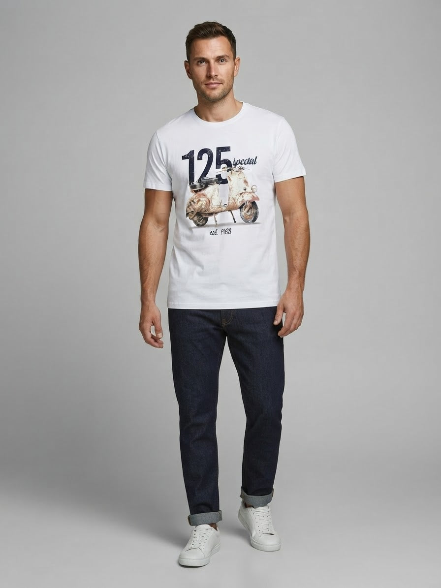 T-Shirt Uomo Bianca con Stampa Vespa Vintage