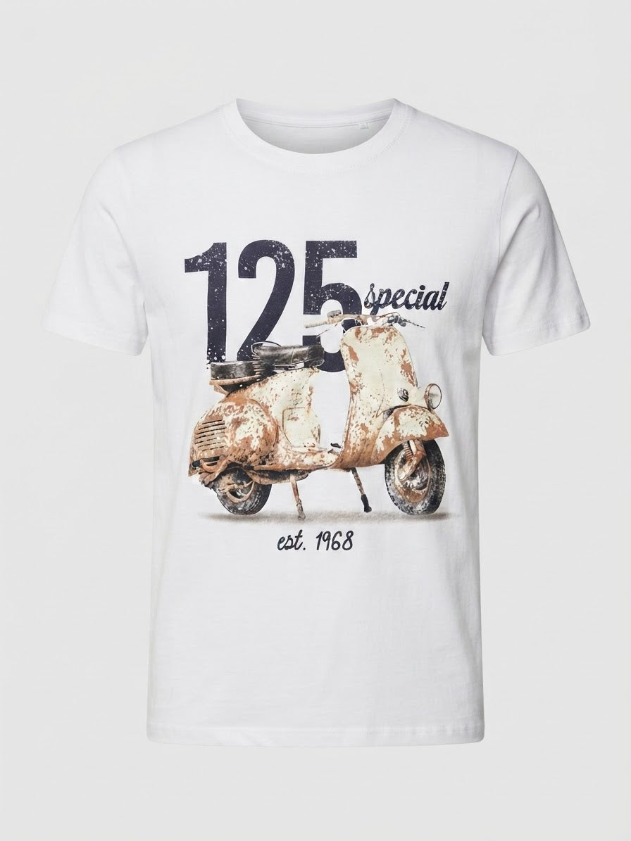 T-Shirt Uomo Bianca con Stampa Vespa Vintage