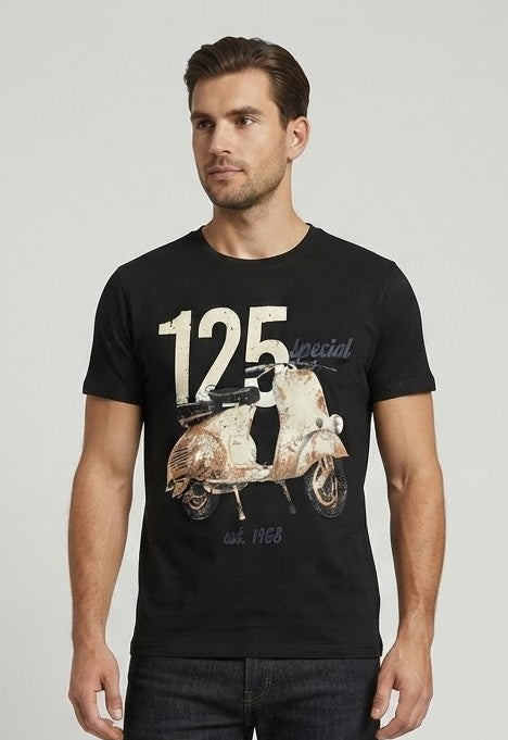 T-Shirt Uomo Nera con Stampa Vespa Vintage