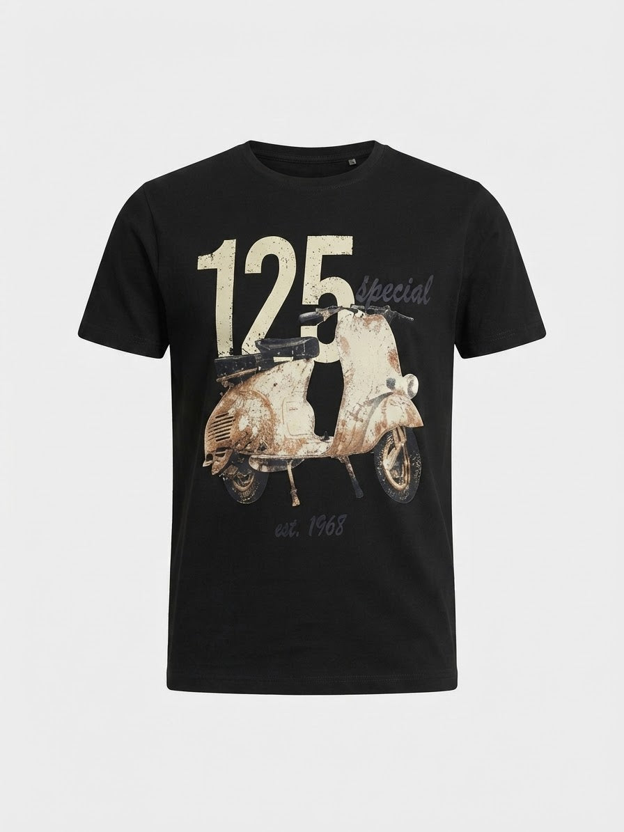 T-Shirt Uomo Nera con Stampa Vespa Vintage