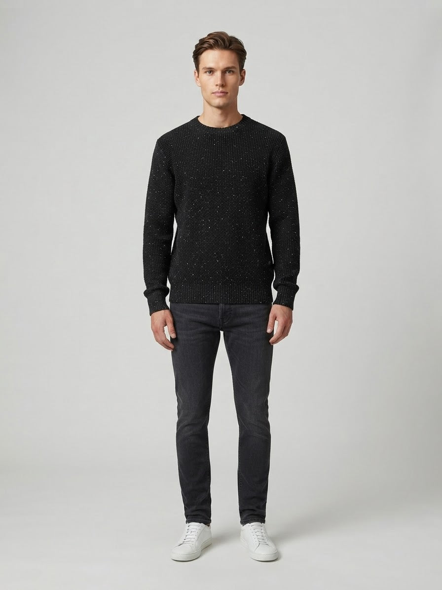 Maglione Kian Girocollo Nero Effetto Fiammato