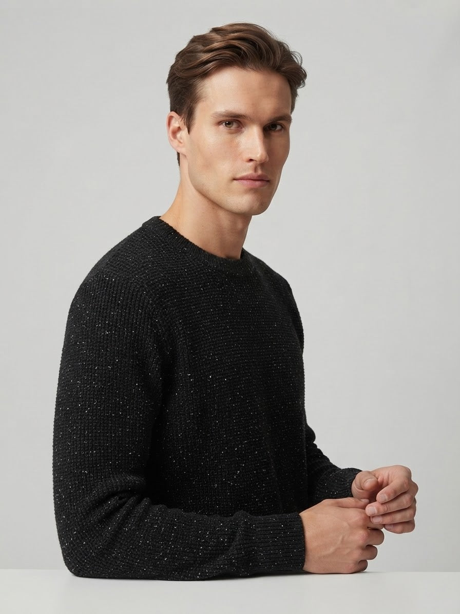 Maglione Kian Girocollo Nero Effetto Fiammato