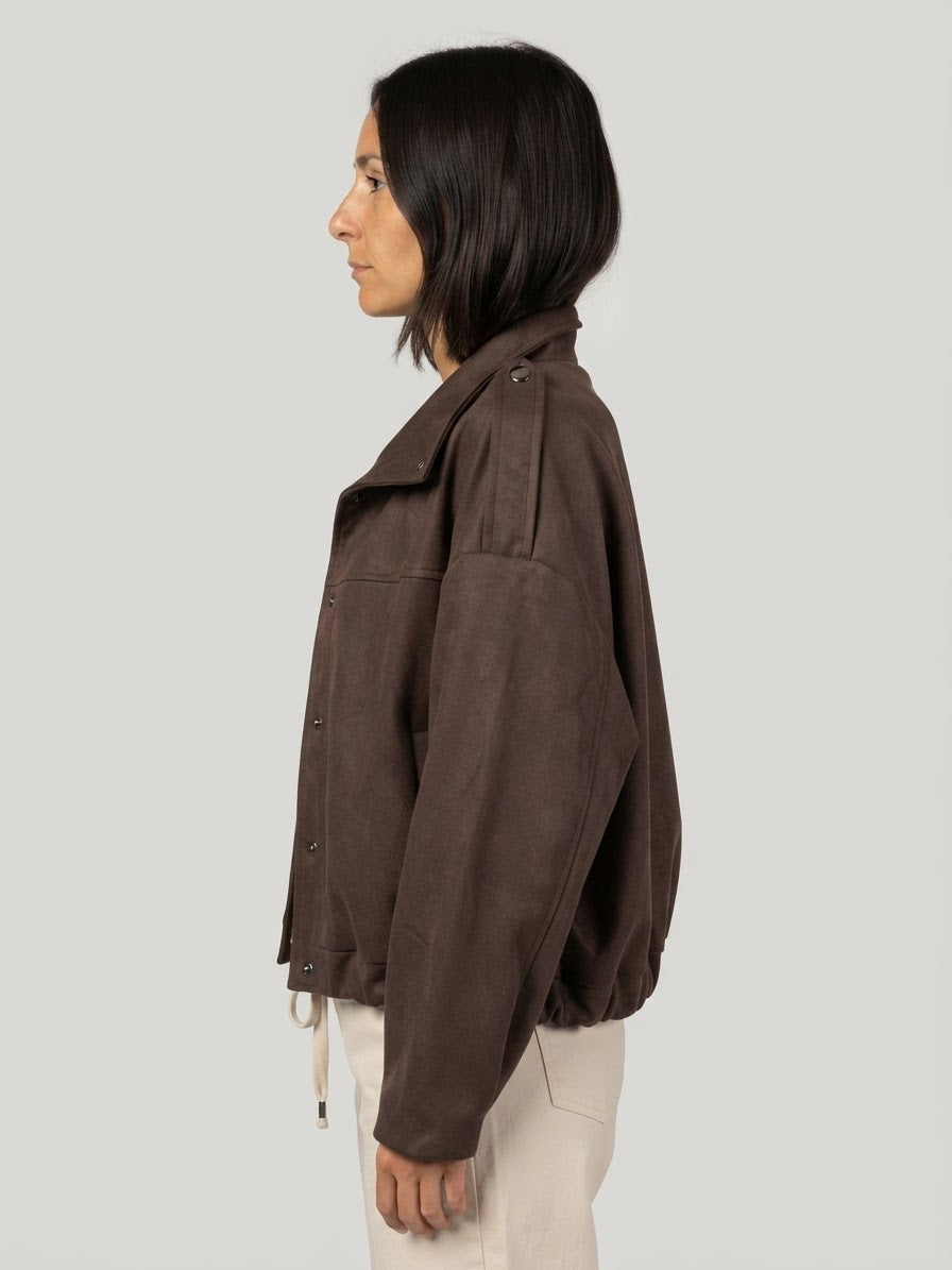 Giacca Donna Scamosciata Corta Aura Marrone Cioccolato