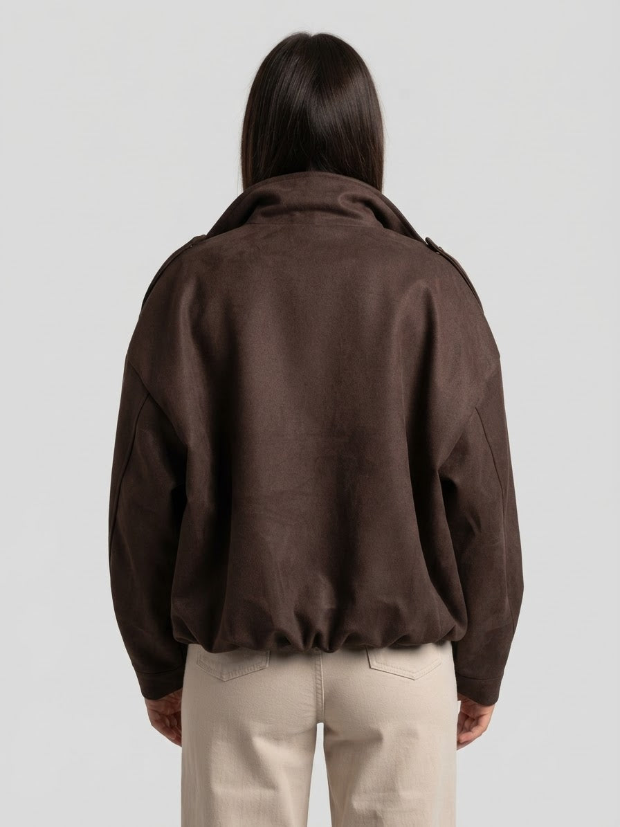 Giacca Donna Scamosciata Corta Aura Marrone Cioccolato