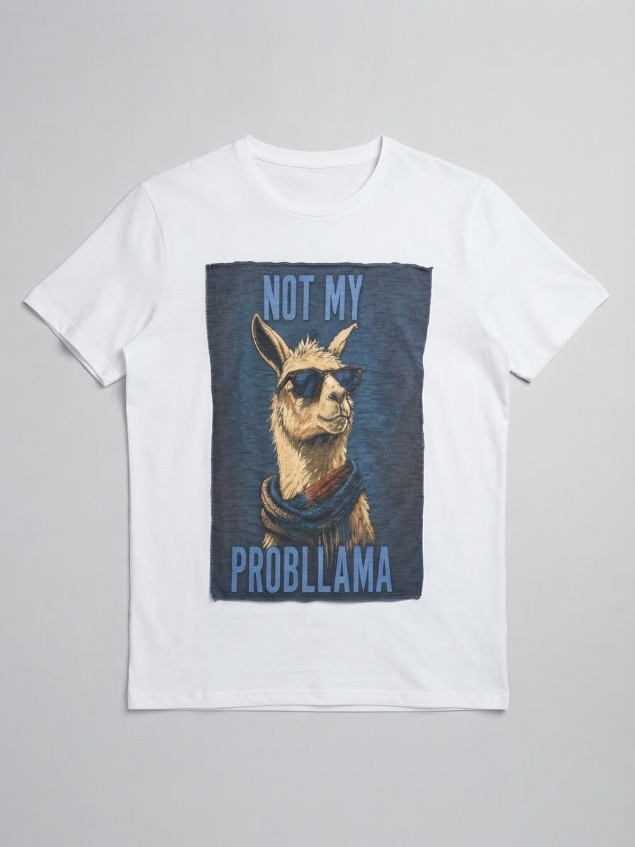 T-Shirt Patch Not My Probllama Bianco