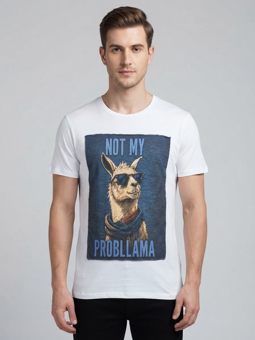 T-Shirt Patch Not My Probllama Bianco