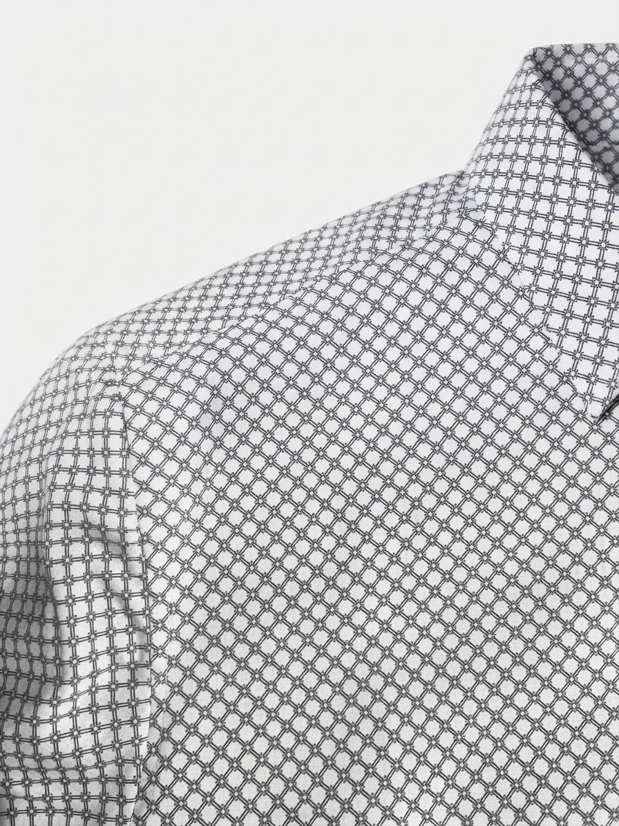 Camicia Stretch a Micro Fantasia Geometrica Elliot Bianco e Blu Scuro
