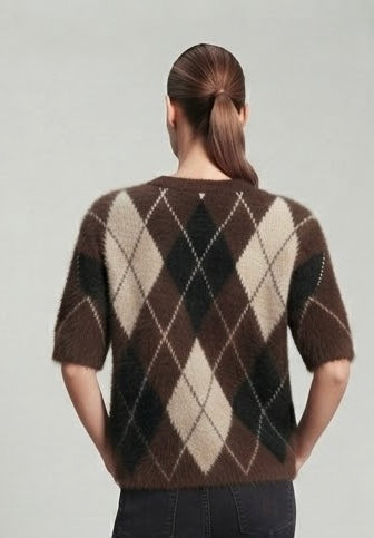 Maglione Only Noeme a Rombi a Manica Corta  Marrone, Beige e Nero