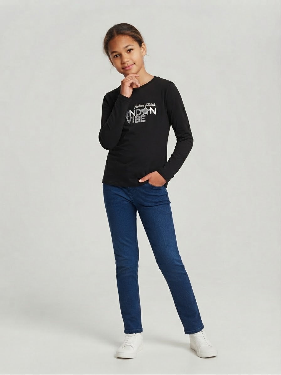T-Shirt manica Lunga Nera London Vibe Stelle