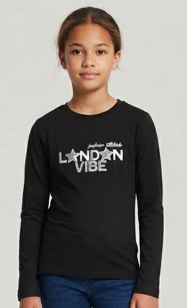 T-Shirt manica Lunga Nera London Vibe Stelle