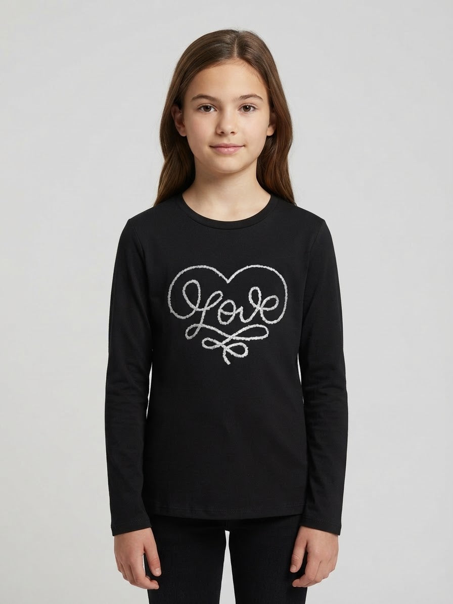 T-Shirt Alice Nera Manica Lunga con Cuore Love
