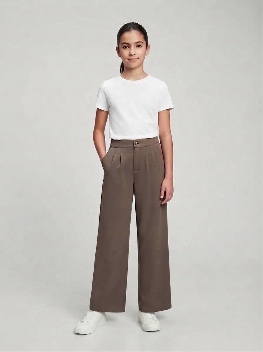 Pantalone Giulia Marrone Fango Wide Leg Sartoriale con Pince