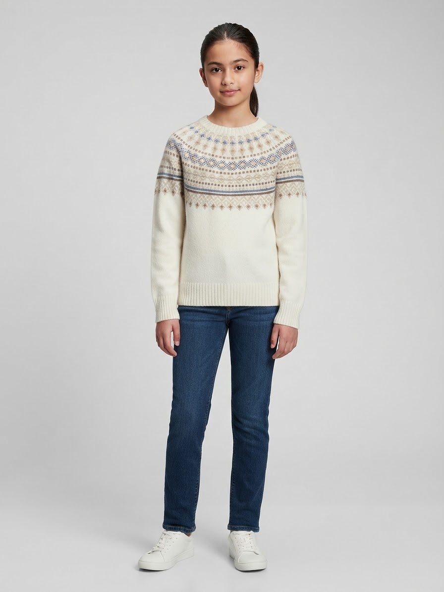 Maglione Innsbruck Jacquard con Motivo Norvegese Panna