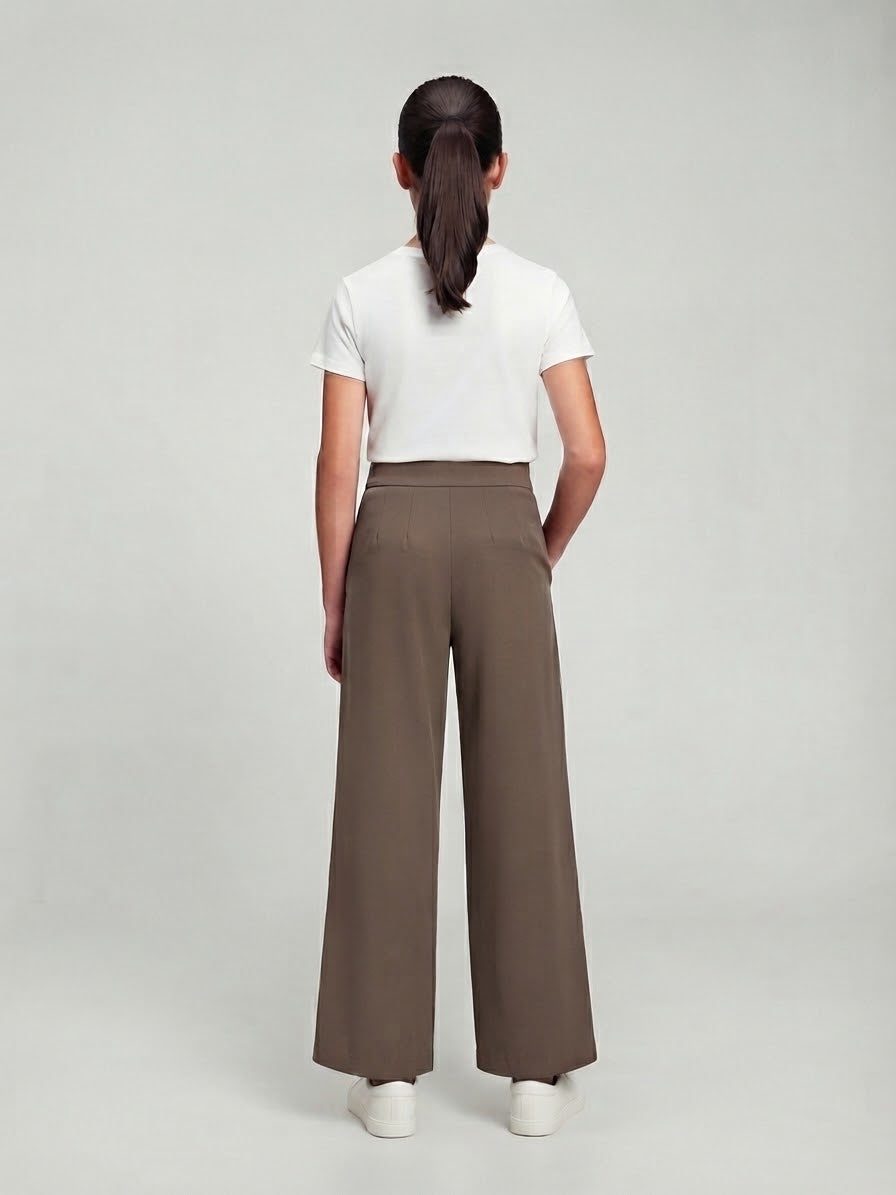 Pantalone Giulia Marrone Fango Wide Leg Sartoriale con Pince