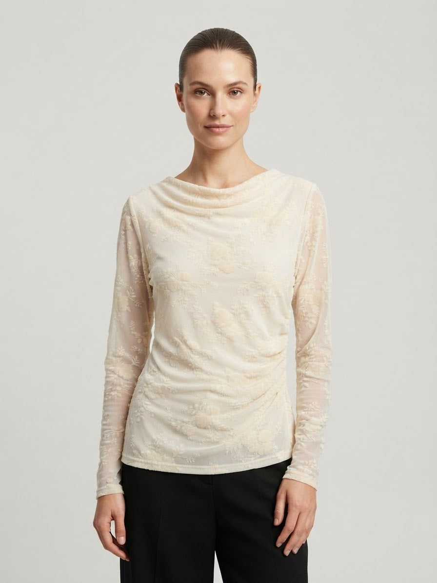 Maglia Grace Tulle Devore Floreale Panna